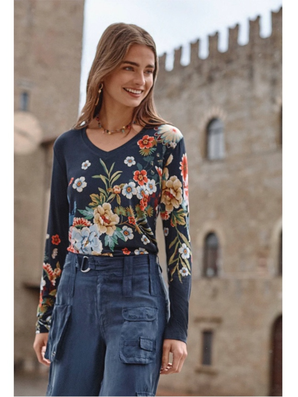NWT Johnny Was Long Sleeve V-Neck Swing Tee